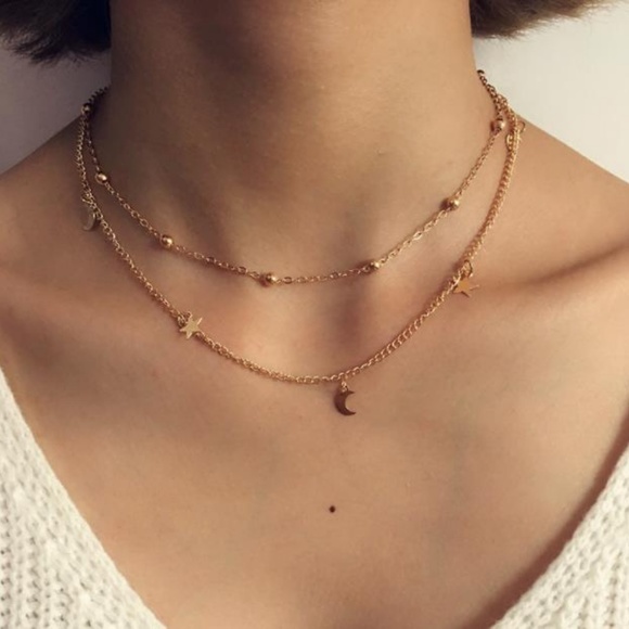 NEW double layer moon star necklace - Picture 2 of 4